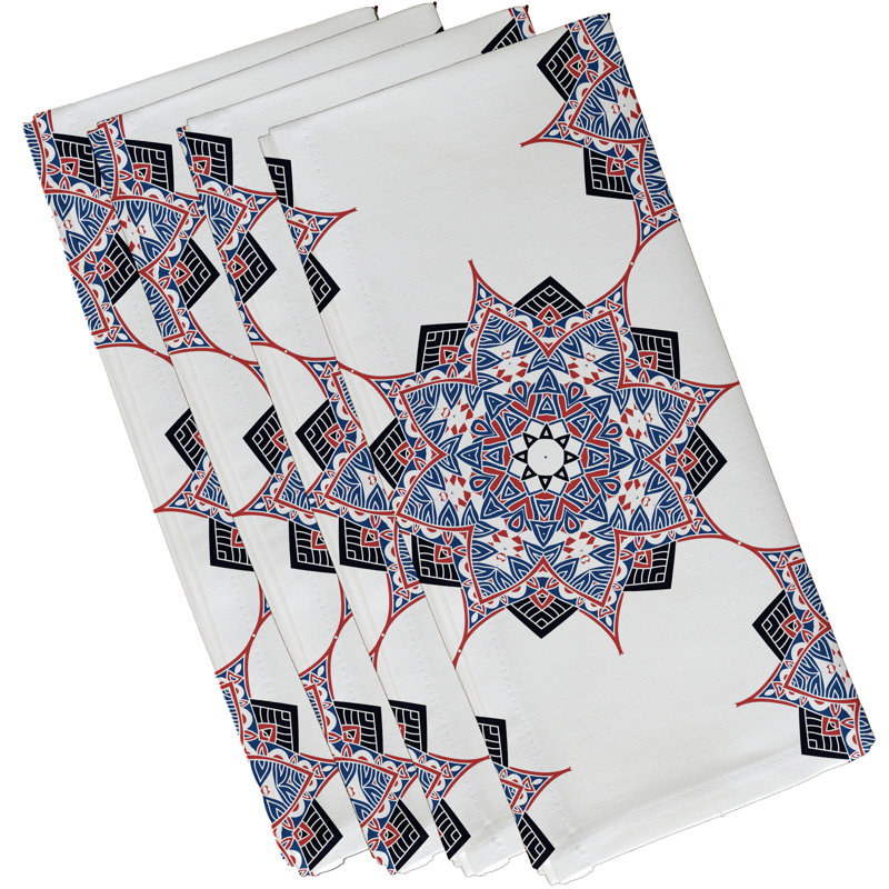 Feltner Polyester Geometric Square Napkin, Blue
