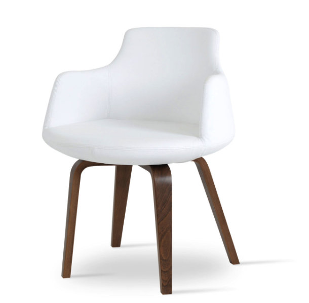 Dervish Plywood Arm Chair, American Walnut, White Faux Leather