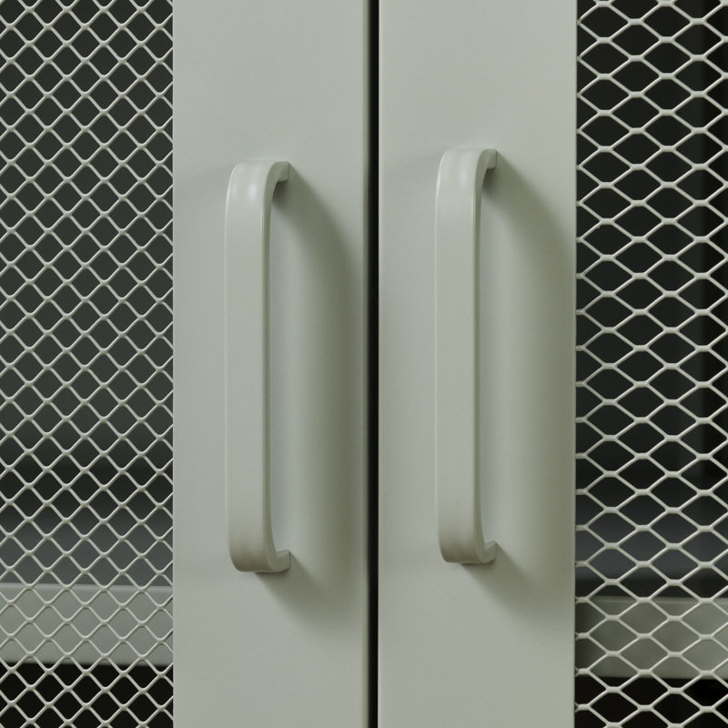Sage Green Metal Mesh 2-Door Storage Cabinet with Adjustable Shelves