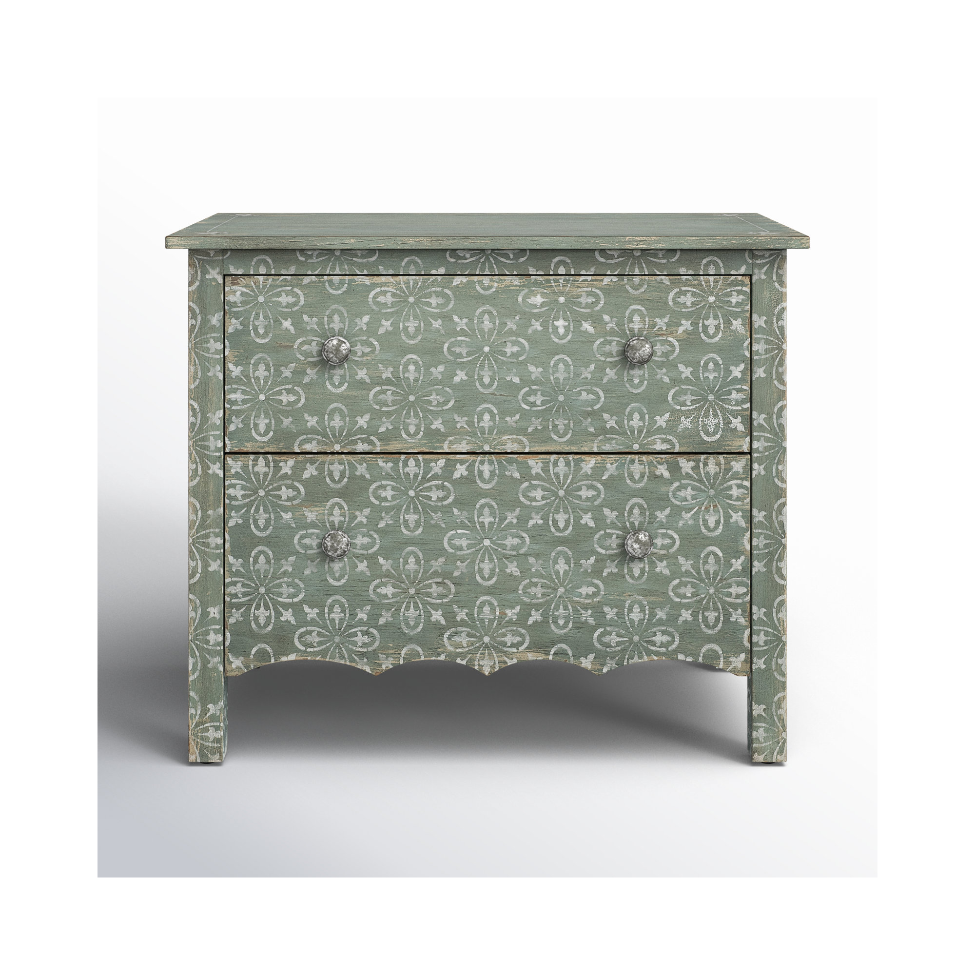 Americana Two-Drawer Nightstand, Green/Cream