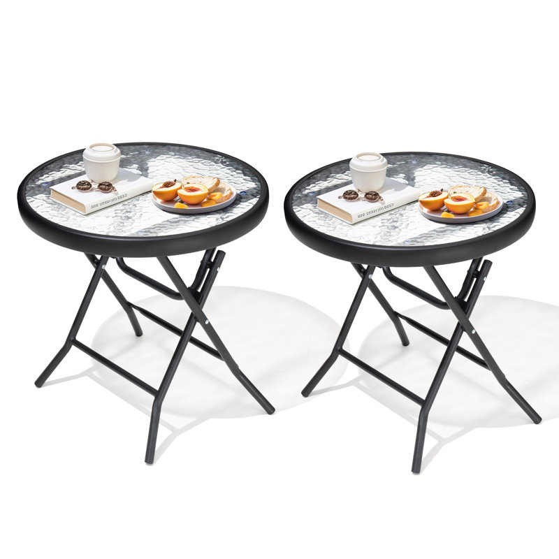 Folded Glass Round Outdoor Side Table, Black, 2