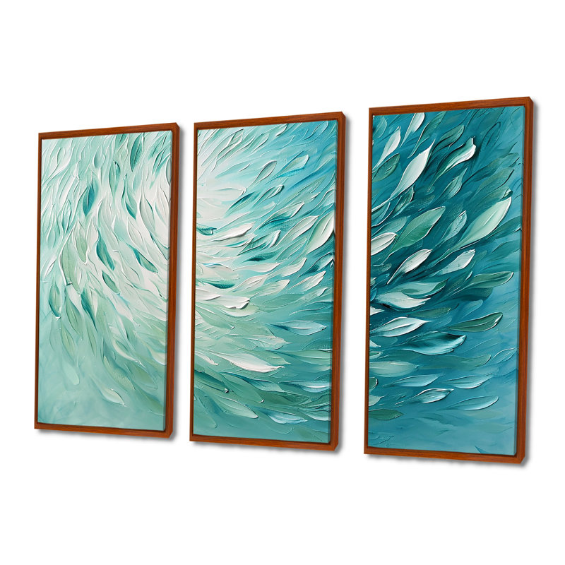 Joe - Feathers Wall Art Print Set, Brown Floater Framed, 32" H x 48" W x 1" D
