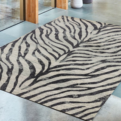 Grey Abstract Modern Easy To Clean Animal Rug For Dining Room
