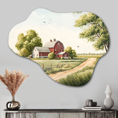 «Beautiful Barn In Spring VII - Cloud Barn Landscape», reproduction d'art asymétrique en métal