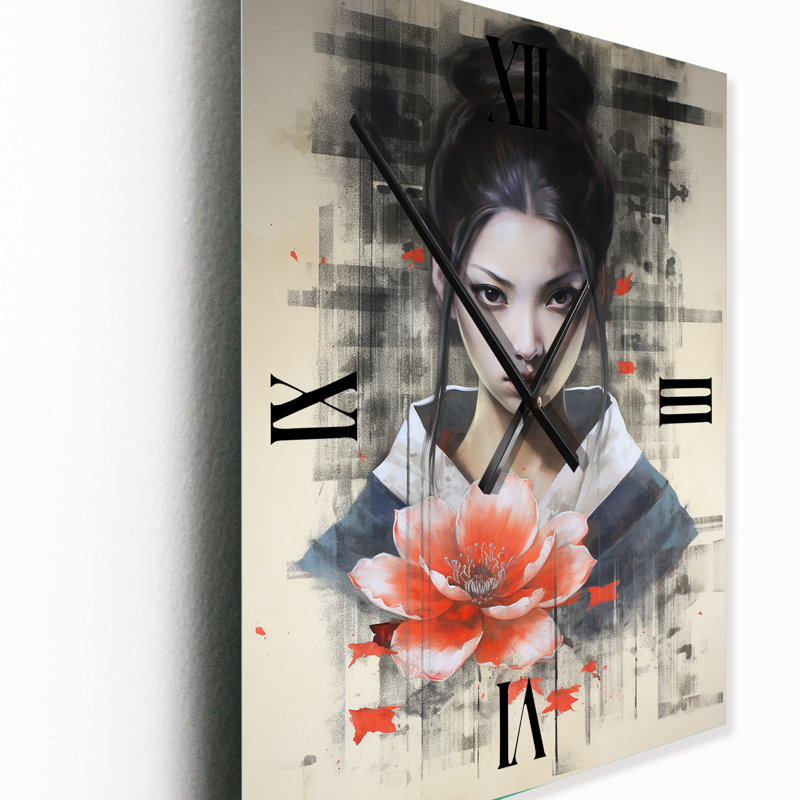 Horloge murale rétro femme avec fleur de lotus, H 28 po x l 12 po x P 1 po