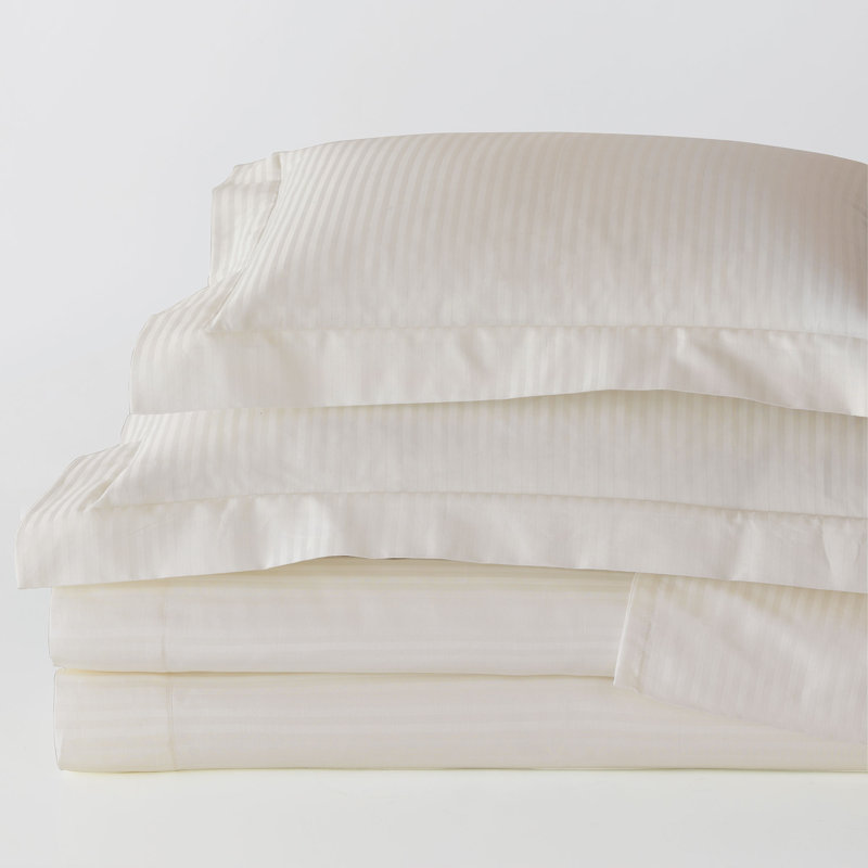 Emilio Egyptian Cotton Jacquard Striped Flat Sheet, Ivory, Twin Flat Sheet