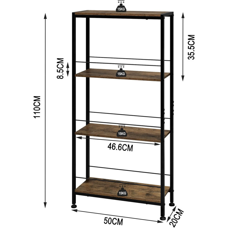 Shelf, Recess Shelf With 4 Levels, Kitchen Shelf, Spice Rack, Standing Shelf, Ladder Shelf, Narrow For Kitchen, Living Room, Wood Material Metal, White Light Oak, 50 X 78 X 20 Cm