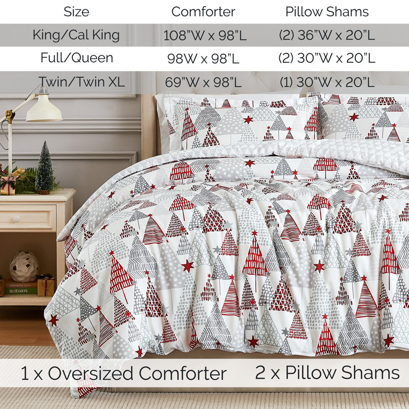 Merry and Bright Oversized Reversible Holiday Bedding Down Alternative Comforter Set with shams