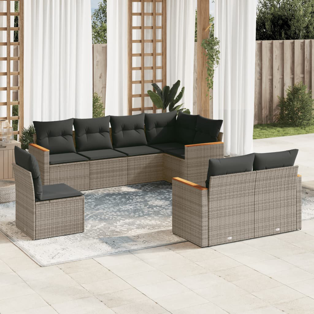 Vidaxl 8-Tlg. Garten-Sofagarnitur Mit Kissen Schwarz Poly Rattan 13