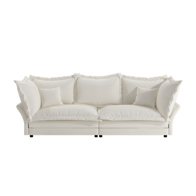 90.55" Modern Comfy Upholstered Sofa Cloud Couch, Deep Seat Couches With Multiple Large Soft Pillows, Convertible Deep Seat Chaise Longue For Living Room, Bedroom, Apartment, Office, Beige