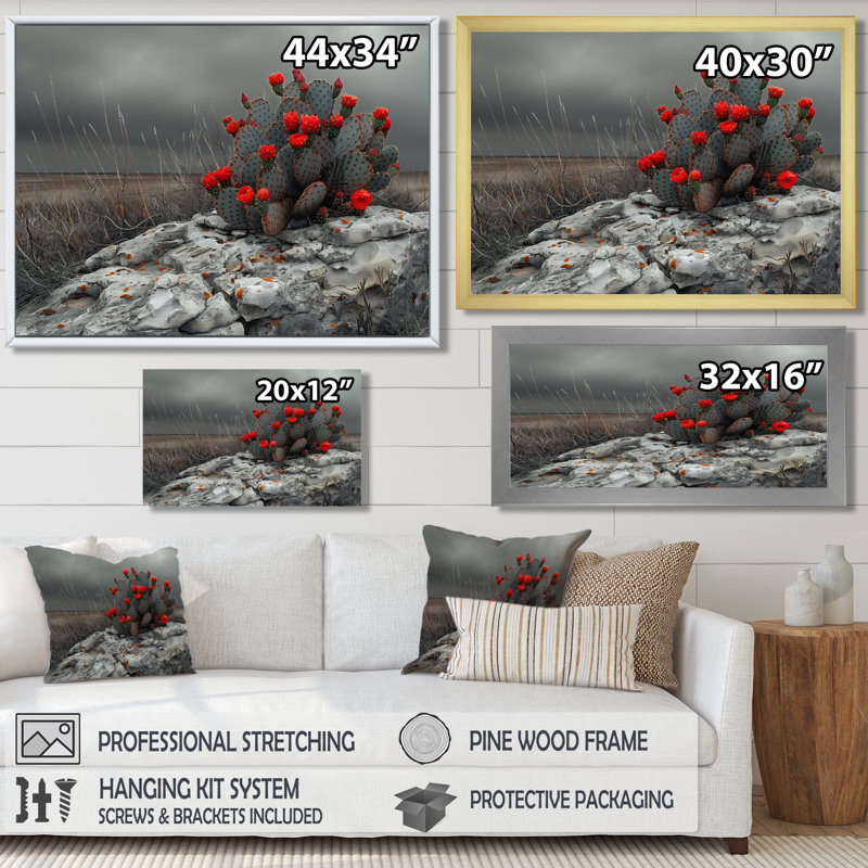 Cramus rouge et rouge, désert, cactus floral, art mural, salon, Toile tendue, 32" H x 16" W