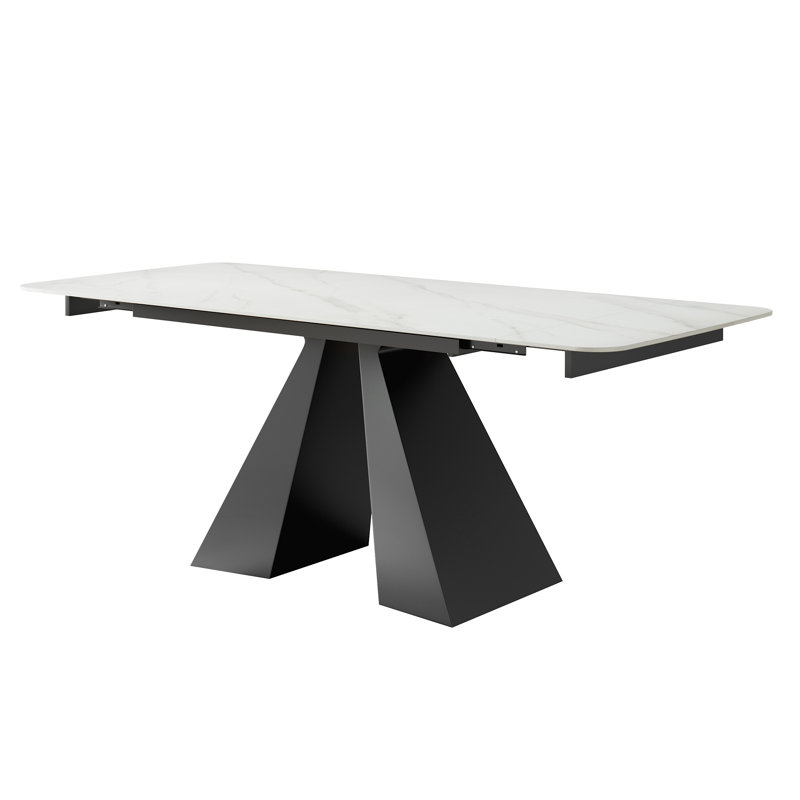 Viviyan Extendable Rectangular with Steel Base Dining Table, 29.52" H x 55" L x 31.49" W