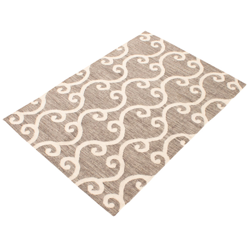 Tapis géométrique blanc / beige en laine tissé à plat à la main Abran