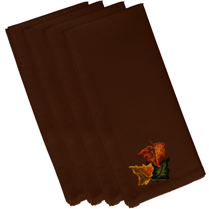 Serviette à imprimé fleurs d'automne, L 18 po x L 18 po, Brun