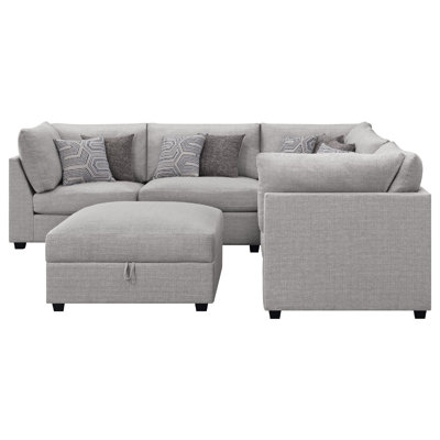 Cambia 6 Piece Modular L Shaped Sectional Sofa W Ottoman, Gray, 10 Pillows