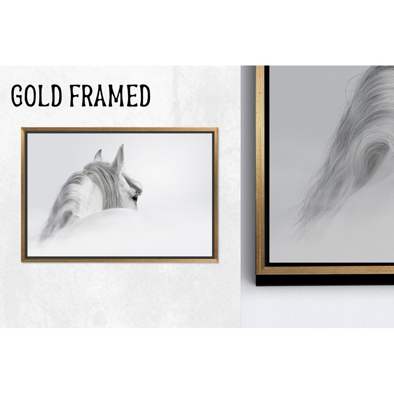Impression minimaliste équine, décor moderne - impression sur toile, 1P or encadré, 47,3 po H x 102,4 po l