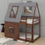 Lit superposé simple en bois avec toit, échelle et 2 fenêtres