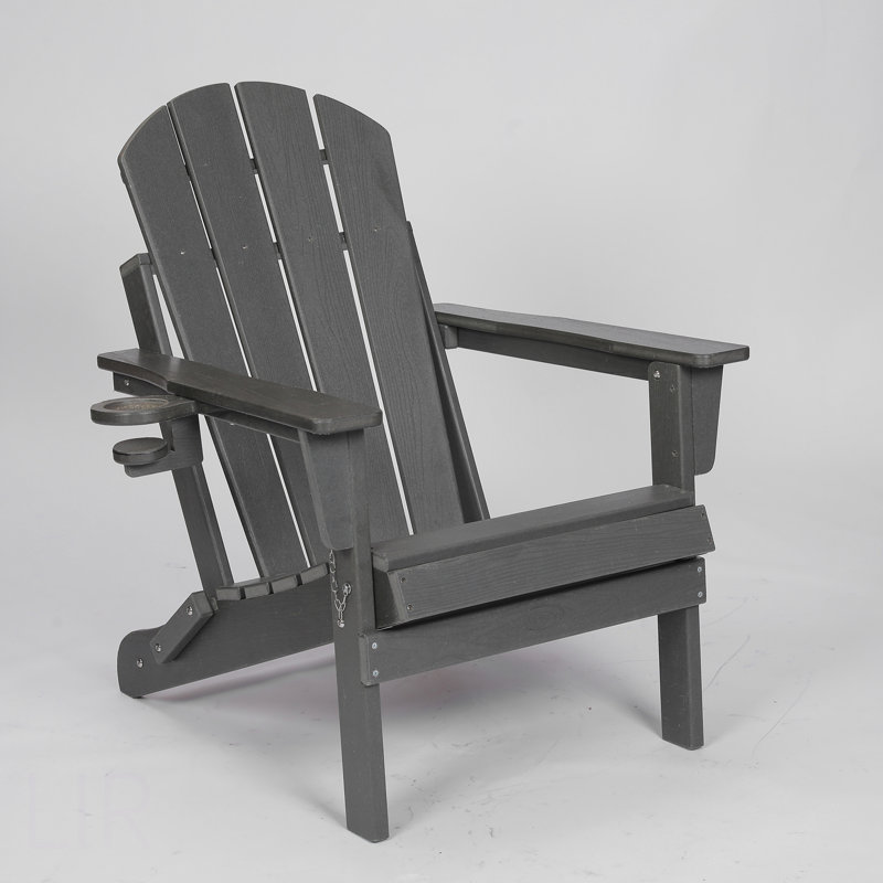 Chaise Adirondack pliante en PEHD avec porte-gobelet double - Chaise Adirondack en composite avec texture de bois - gris