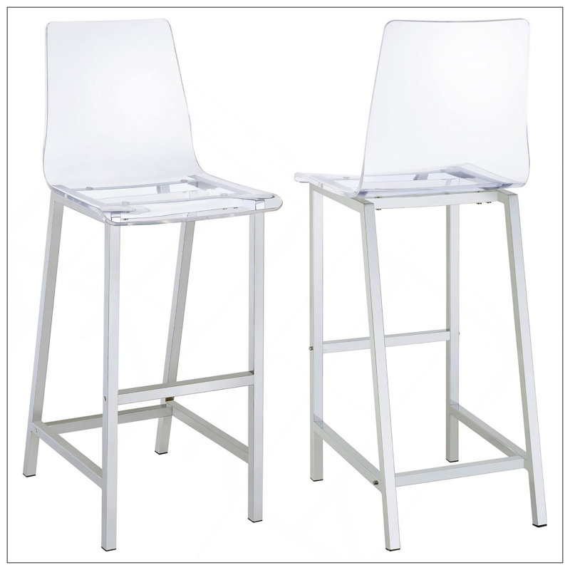 Tabourets de bar transparents et chromés (ensemble de 2) avec élégance moderne et dossier confortable pour des sièges élégants