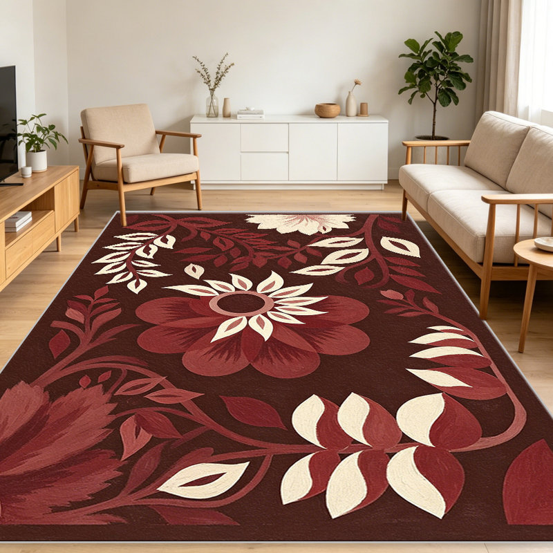 Wine Folk Floral carpet-easy to clean, machine-washable, soft and comfortable; suitable for door mats, kitchens, living rooms, bedrooms, corridors, and laundry areas. Easy to clean, durable carpet for home decoration.