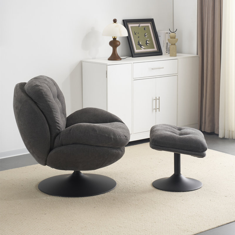 Gantt Upholstered Swivel Accent Chair with Footstool