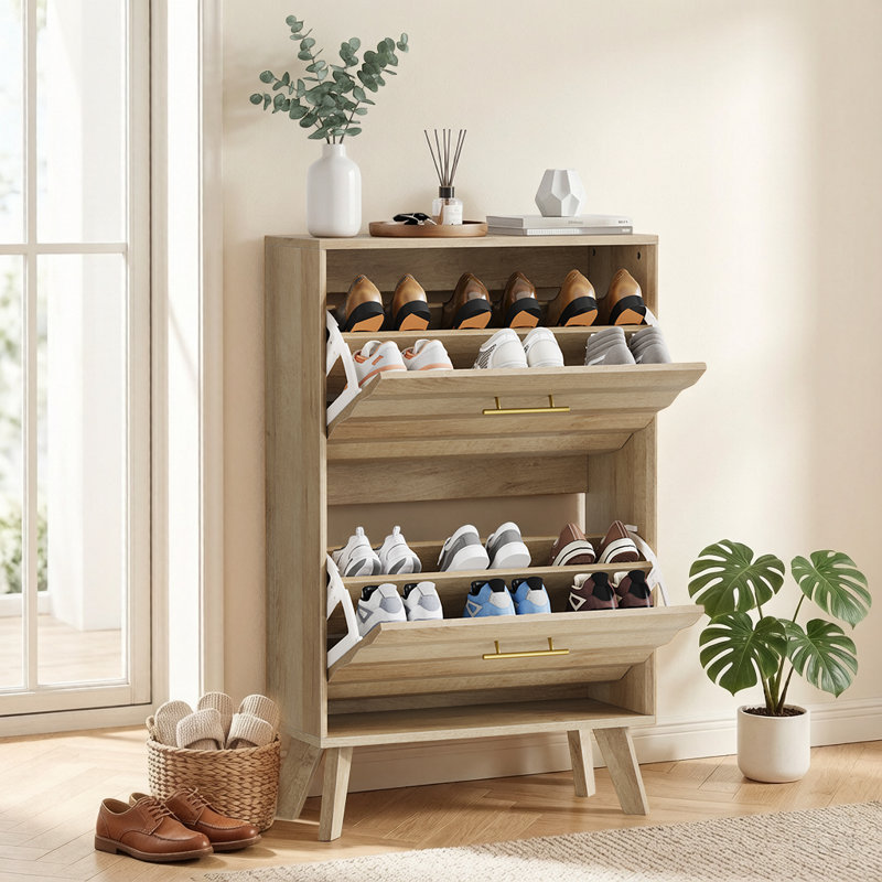 Armoire de rangement pour chaussures 23,6 "Mid-Century, Chêne