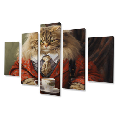 Chat sibérien portant un élégant costume I - animaux, art mural sur toile, 5 panneaux