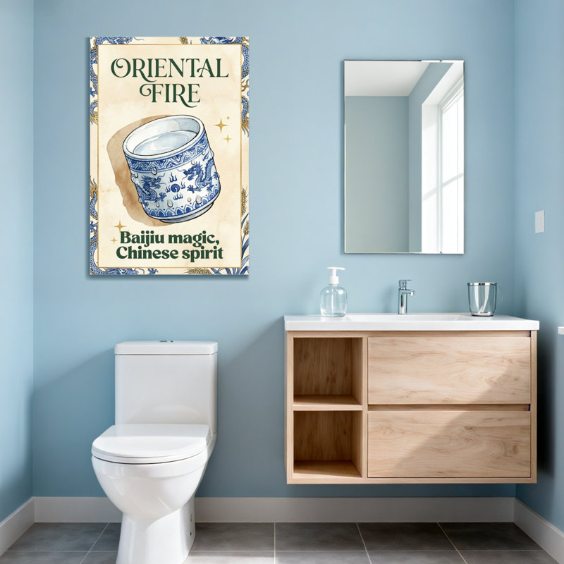 Motif de dragon bleu tendance sur céramique blanche, H 12 po x l 18 po