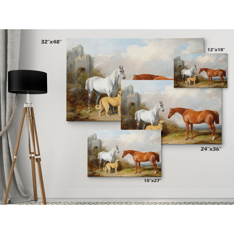 « rétro cheval pastoral », impression de dessin, H 16 po x l 20 po x P 1,5 po, Toile tendue