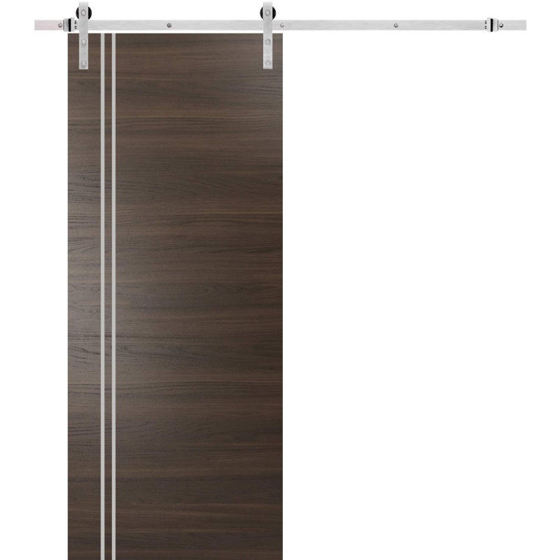 Porte de grange en bois massif massif, 42 po x 80 po, Frêne chocolat