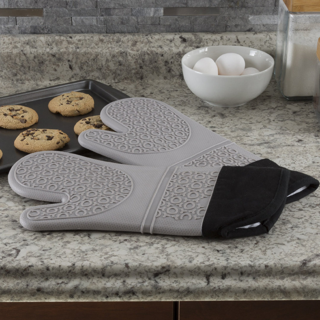 Extra-Long Silicone Oven Mitts - Pair of Pot Holders with Quilted Lining and 2-Sided Textured Grip Lavish Home 