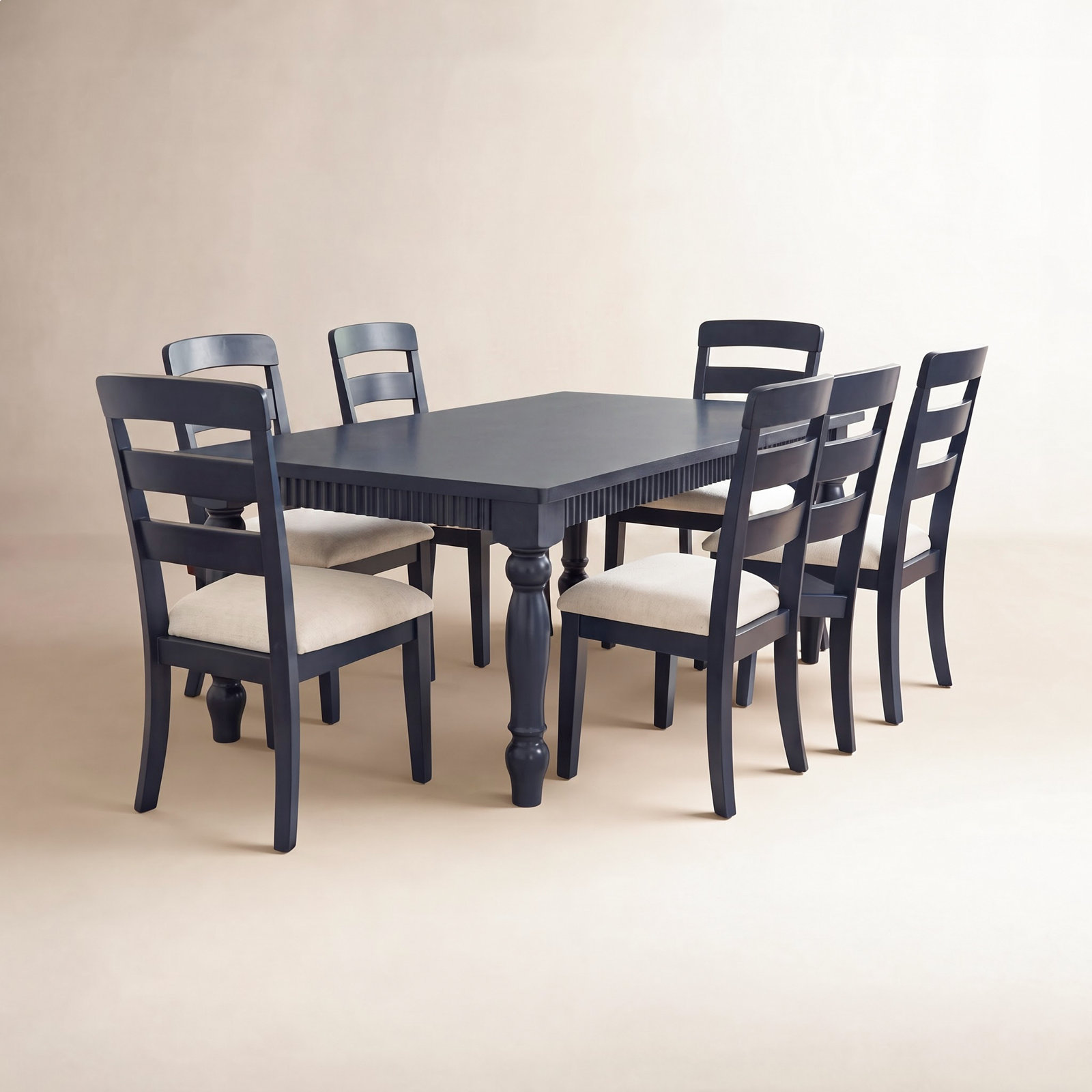 Alper Dining Table Set with Removable Leaf, 7 Pieces: Table, 6 Chairs, Navy