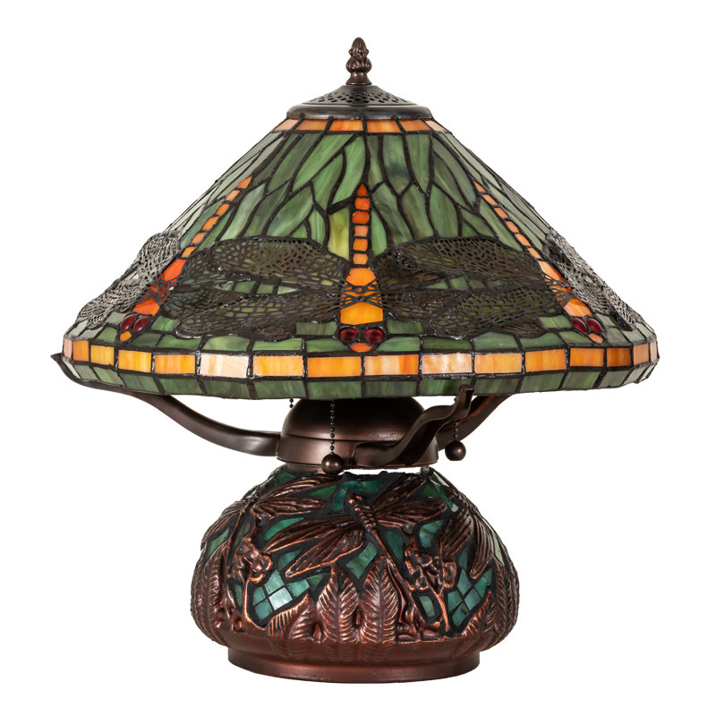 17"H Tiffany Dragonfly w/Tiffany Mosaic Base Table Lamp, Green