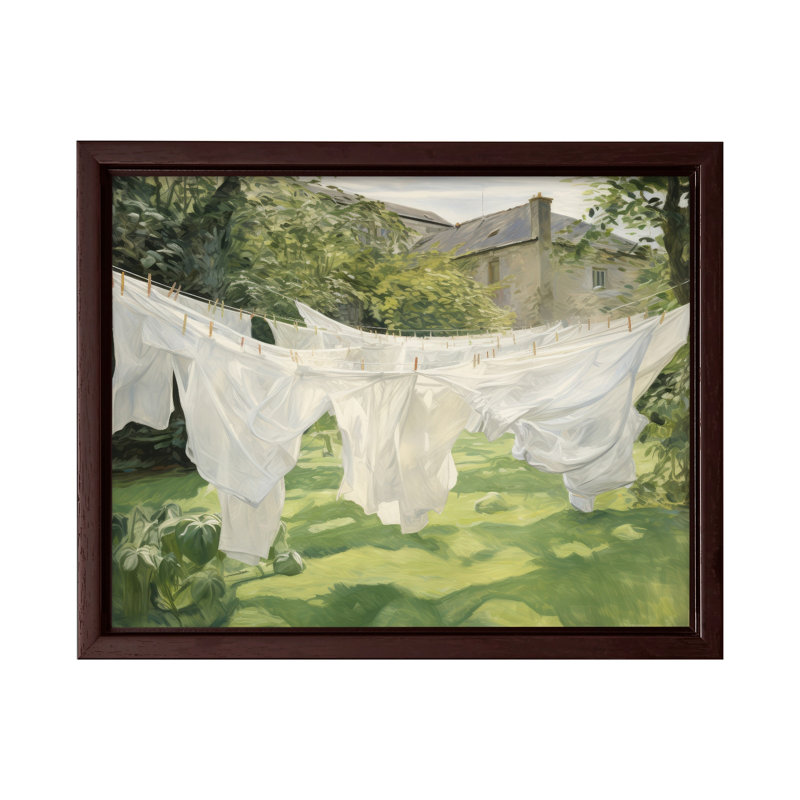 Blanchisserie sur la ligne n ° 1, Canvas, Brown Framed, 11"H x 14"W