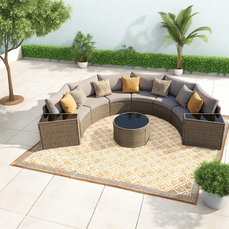 Durable Rattan Patio Sofas Set, Modern Half-moon Design For Entertaining