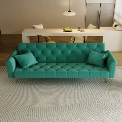 Canapé convertible de 71 pouces en velours vert rétro American, convenant à un petit salon, une chambre à coucher ou un bureau