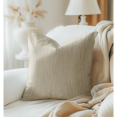 Solid Tan Ecru Cotton Slub Pillow Cover