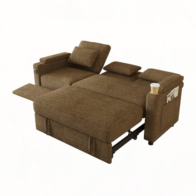 3-in-1 Foldable Sofa Bed, khaki Chenille