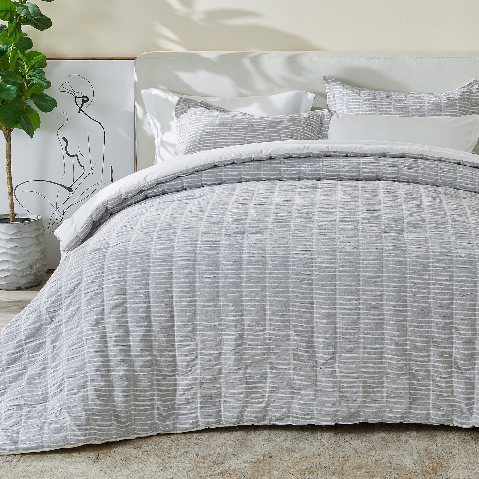 Cotton Comforter Set, Full / Queen, Gray Dawn