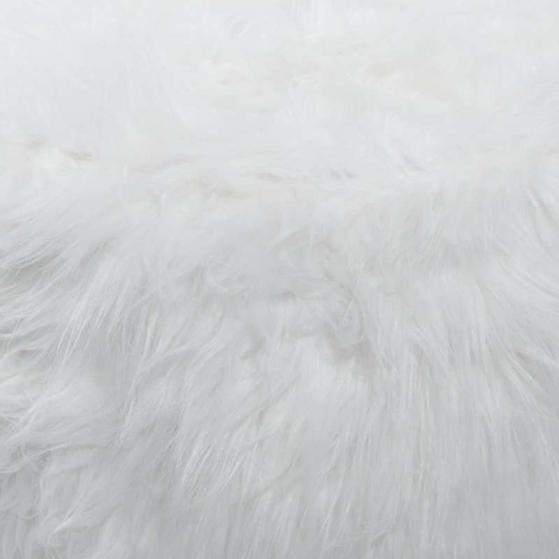 White Polyester Living Room Stool with Faux Fur, 19" x 19" x 16", White