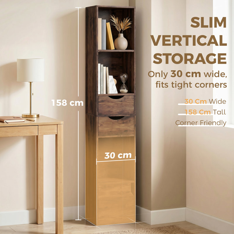 HOMCOM Bookcase with Drawers 3-Tier Adjustable Shelf 158 cm, Brown