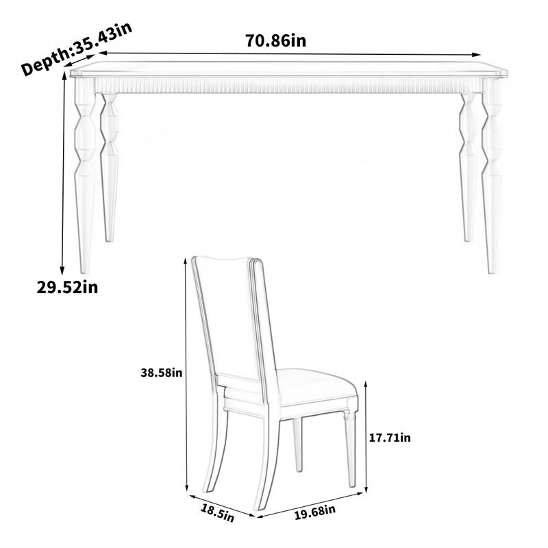 Table de salle à manger American Light, H 29,52 po x L 70,86 po x l 35,43 po