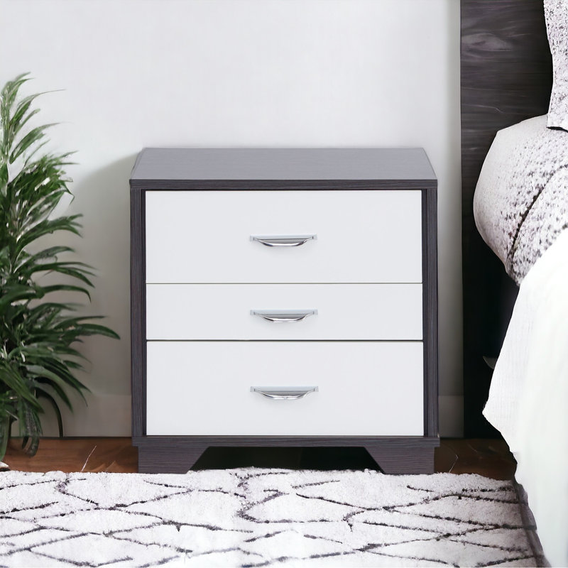 Table d'appoint contemporaine en blanc et noir, 3 supports, en composite et en bois de pin, avec 3 compartiments rectangulaires