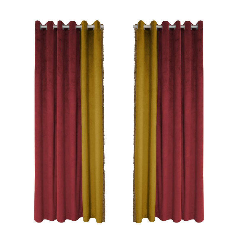 American Thick Velvet Red High-end Curtain Fabric Finished 2pc