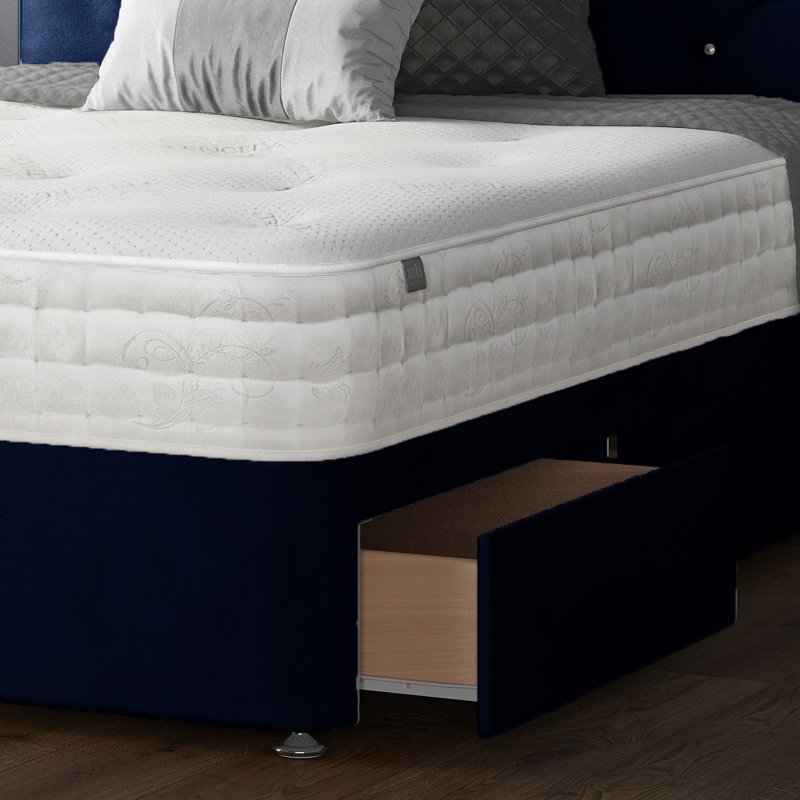 Hatmaker Divan Bed Base, Small Double (4'), Royal Blue, 4 Drawers