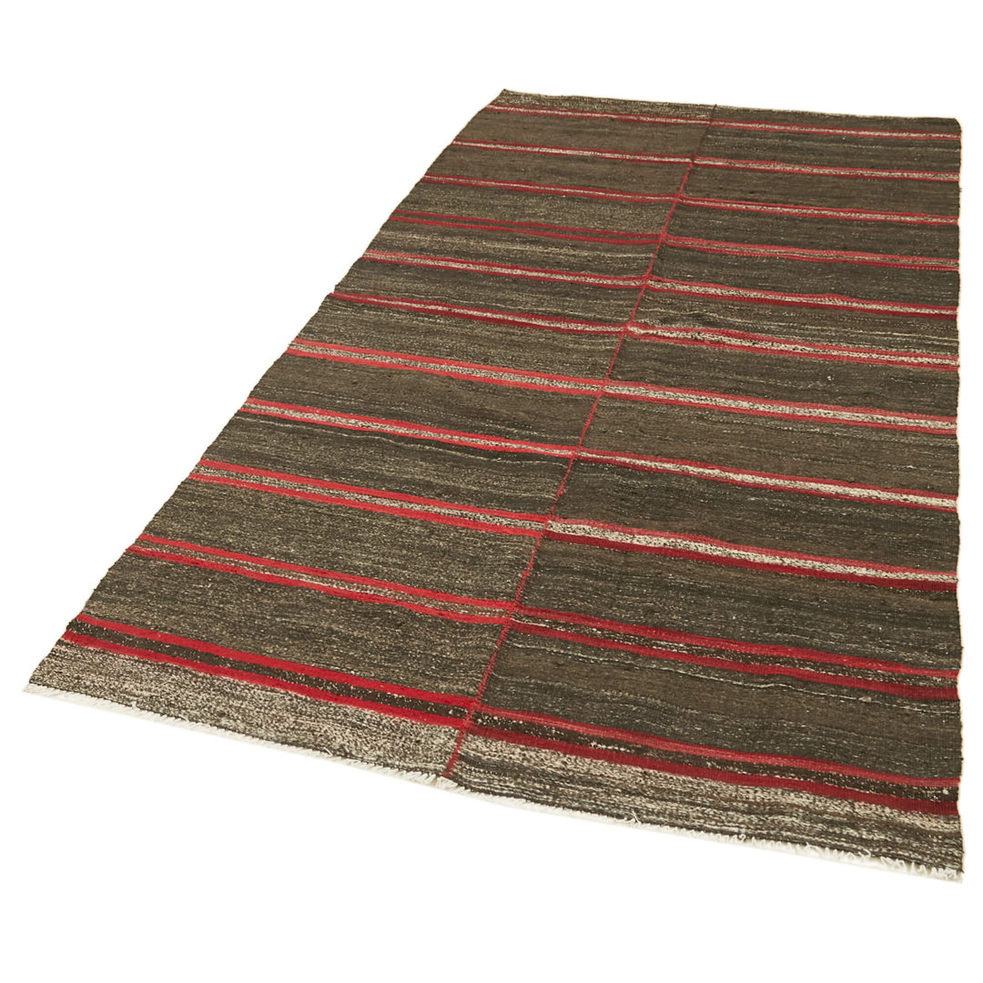 Striped Kilim Green Striped Wool Handmade Area Rug