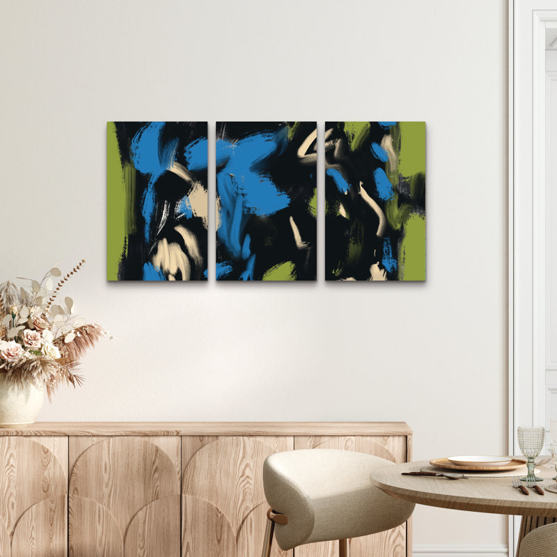 Ensemble de 3 panneaux d'art mural - Little Dean «Ink and Oil Abstract 03», art mural sur toile pour le salon, la chambre à coucher ou le bureau 