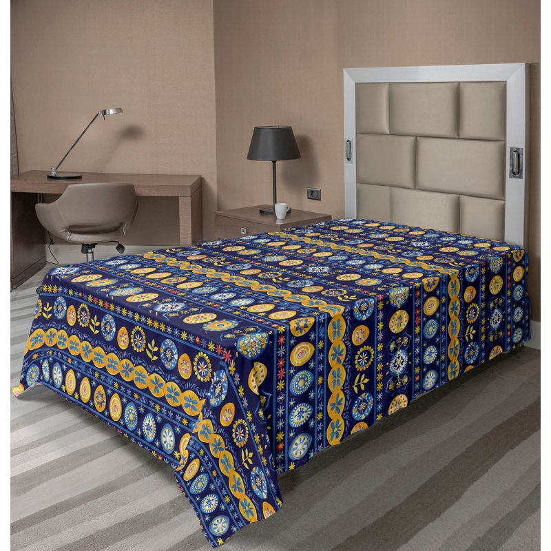 Drap plat moderne de style bohème Ambesonne, Jaune / corail / motif rayé / géométrique bleu, Drap plat pour lit simple TG