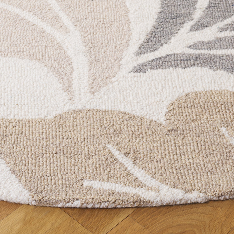 Galicia 402 Hand Tufted Wool/Cotton Floral Rug in Ivory/Brown, Round 6'