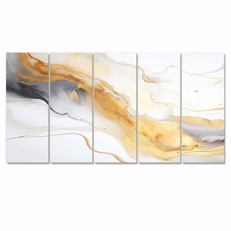 Agate Art Gold White Grey - Marble Wall Art, toile 5 pièces, H 32 po x l 80 po